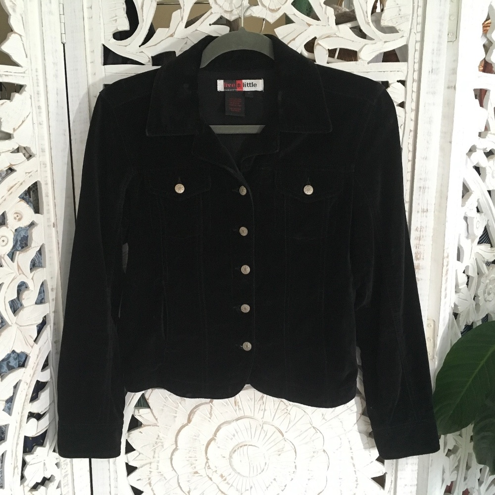 Black velvet jacket cut like classic jean jacket